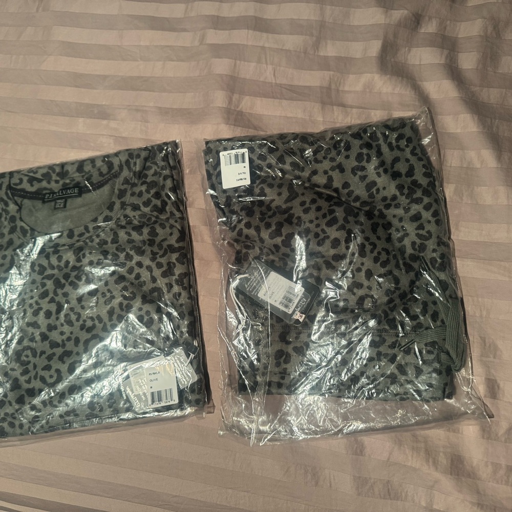 PJ Salvage Leopard Print Loungewear Set - Black and Gray